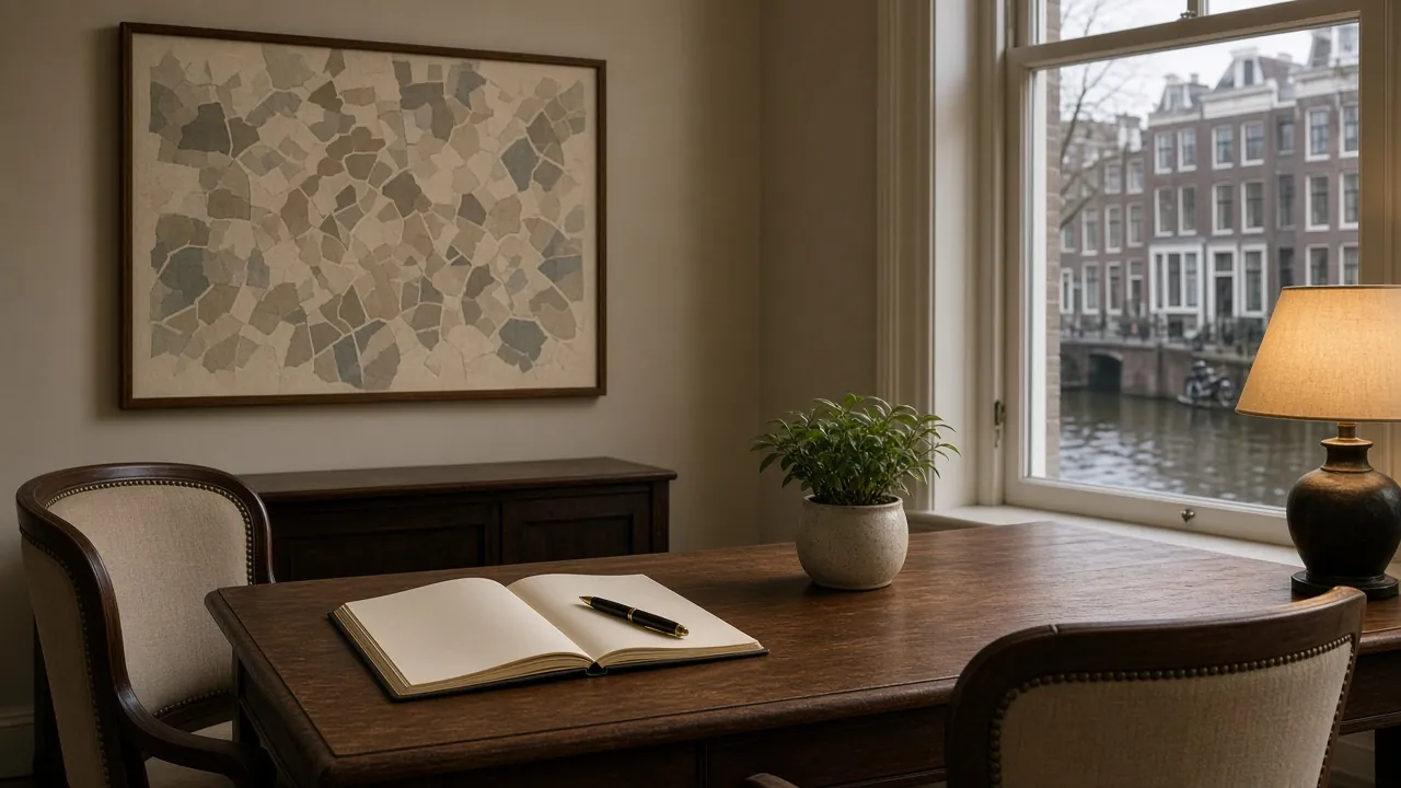 Gesprekstafel in het Amsterdamse grammaticalab voor het intakegesprek over de-het en woordvolgorde